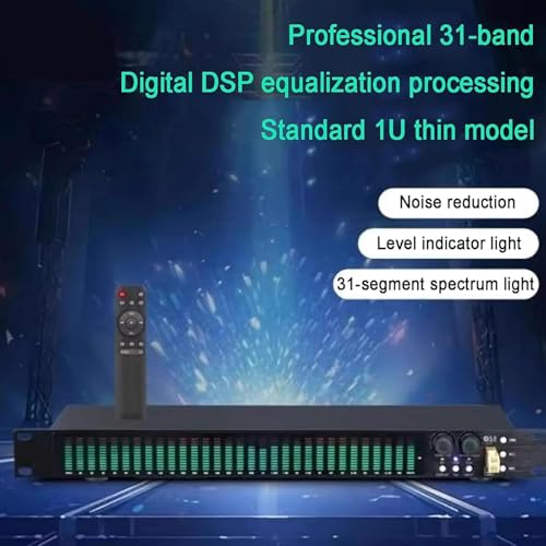 Ecualizador digital gráfico estéreo de 31 bandas, con 21 efectos preestablecidos, ajuste de graves/agudos/medios, reducción automática de ruido, montaje en rack 1U, para estudio de grabación miniatura 7