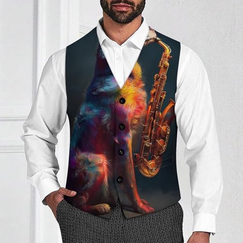 Lablador Retriever Sax Men's Suit Vest Slim Fit Business Dress Party Pattern Waistcoat Vest Top2