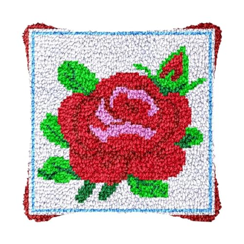 Image of bositigo Latch Hook Kits for DIY Throw Pillow Cover, Colorful Handmade Pillow Case for Home Decoration, Festival Gift 17x17inch (Flower-BZ266)