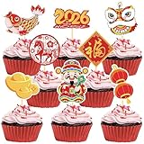 48PCS Chinese New Year Cupcake Toppers for Lunar New Year Decorations, Chinese New Year Decorations 2026 Spring Festival Party Supplies (MIX A)
