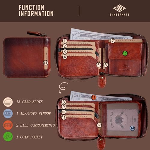 Zipper Wallet For Men,Men's Leather Wallets With Coin Pocket,Extra Capacity,RFID Blocking,Gifts for Him Husband and Boyfriend Gift (brown)3