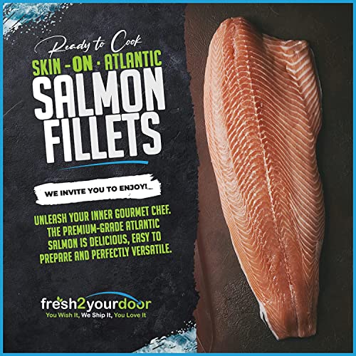 New York's Delicacy, Sashimi Grade Fresh Atlantic Salmon Fillet - 12.5 Lb. (3-5 Fillet) - Skin On, 100% Natural, Fully Trimmed, Ready To Cook Or Sliced For Sashimi And Sushi - From The Pristine Waters Of The Chilean Patagonia - Vacuum Packed And Flash Frozen To Maintainn Freshness. #TOP1