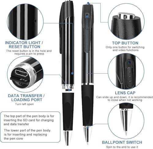 Image of securinnov 1080P Full HD Spy Pen Camera | Invisible Lens for Secret Evidence & Operations | Professional Hidden Video & Audio Recorder for Home Office & Meetings | Indoor Outdoor Usage