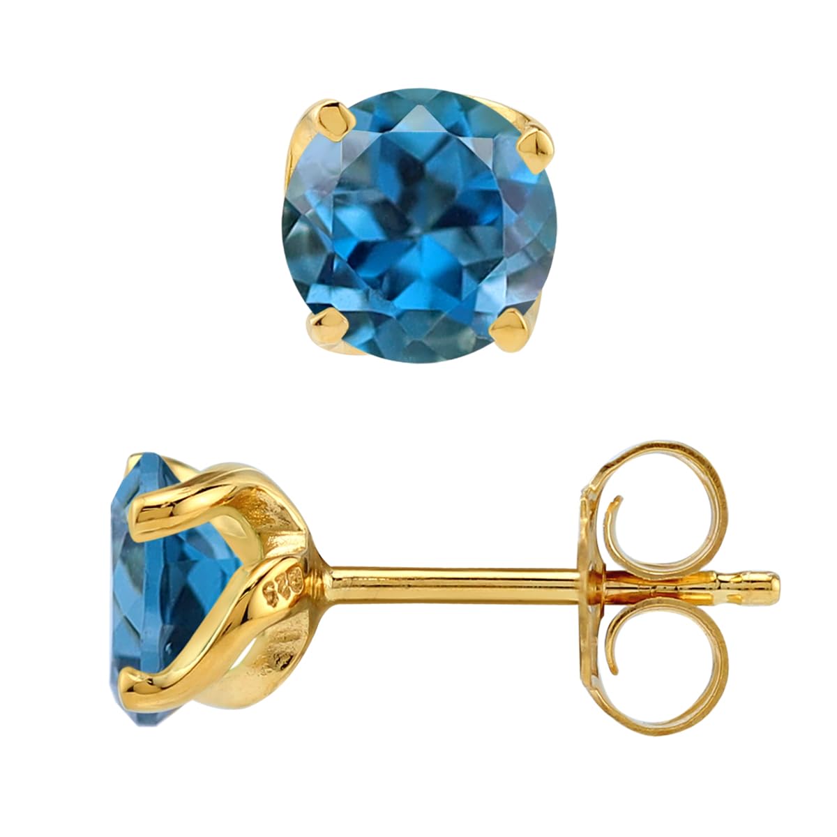 Silvershake 6MM Round Shape Birthstone Gemstones White Gold Plated or Yellow Gold Plated 925 Sterling Silver Business Attire Minimalist Stud Earrings