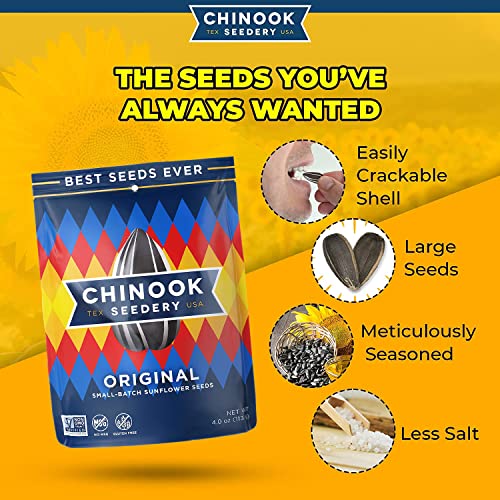 Chinook Seedery Original Flavor 4Oz (Pack Of 12) & Parmesan & Pepper 4Oz (Pack Of 3) Combo - Roasted Jumbo Sunflower Seeds - Keto Snacks - Best For Snack Packs - Gluten Free, Non Gmo Snack Food Gifts #TOP5