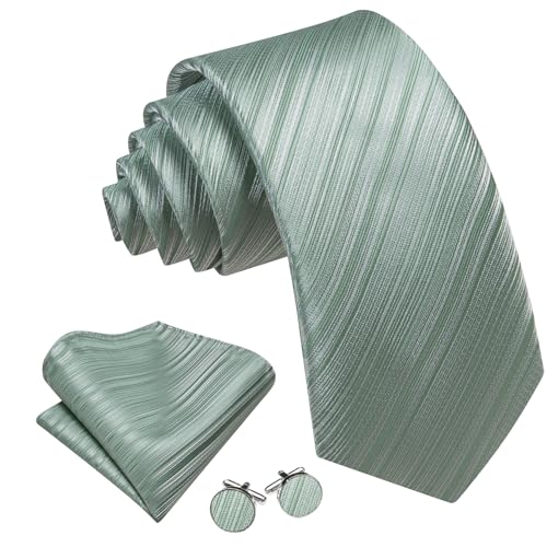 Image of Barry.Wang Tie Sets for Men Silk Stripe Necktie Woven Checkered Handkerchief Cufflinks Formal Business Wedding
