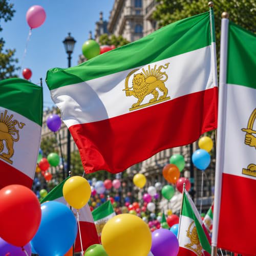 Image of AhfuLife Iran Lion Flag 3ft x 5ft for Party Decorations, 1Pc Large Iran Flags with Lion Double Sided Durable Polyester with Brass Eyelets for World Cup Home Garden Street Decorations Indoor Outdoor