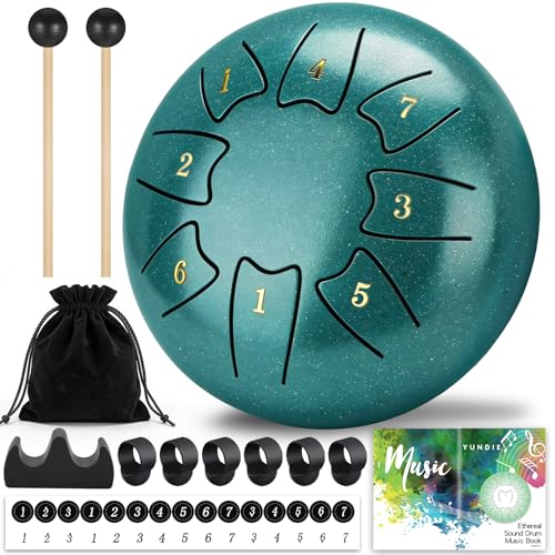 Steel Tongue Drum 6 Inch 8 Notes Rain Drum for Outdoor Garden Easy-Play Percussion Instrument Unique Gift for Music Lovers with Mallets Carry Bag & Music Book Green (6 Inch 8 Notes)