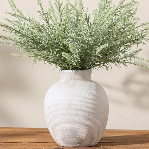 Heifgott Ceramic Flower Vase Home Decor - Small Farmhouse Table Vases Rustic Vintage Living Room Kitchen Bedroom Decorations for House Book Shelf Office Coffee Desk Dining Fireplace White (6 Rustic)
