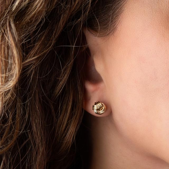 Interlocking Love Knot Textured Stud Earrings Real Solid 14K Yellow Gold