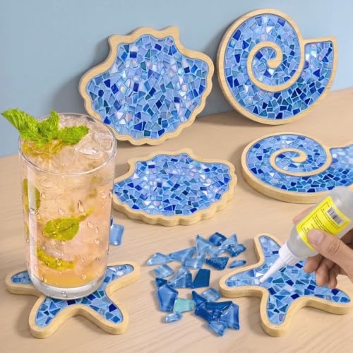 6 Sets DIY Ocean Mosaic Tiles for Crafts, Mixed Color Glass Mosaic Kits - image 1