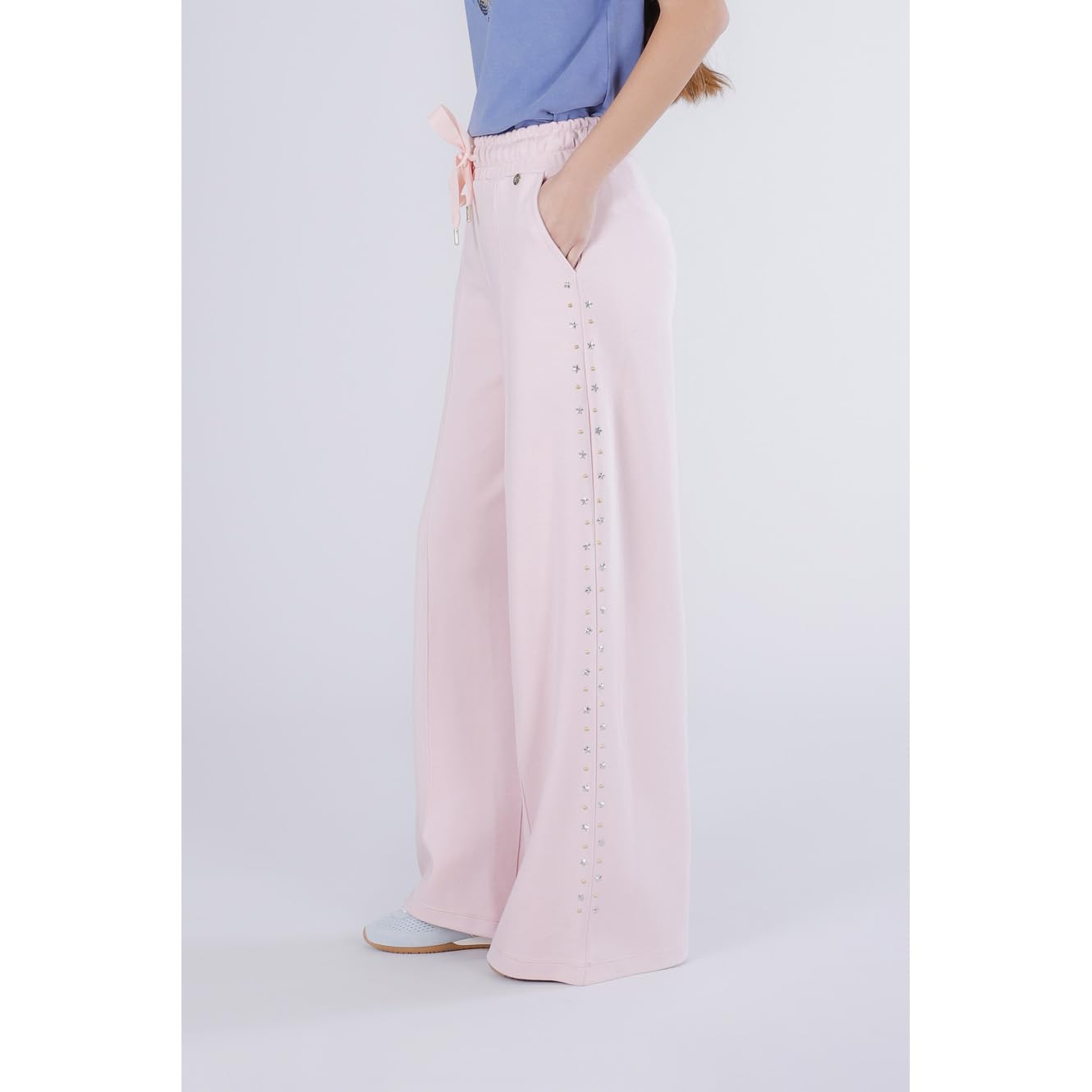CAFèNOIR - Pantalón Palazzo de algodón con diseño moderno, para mujer, color rosa