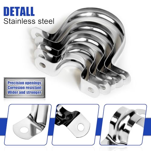 Image of 30Pcs 1 /2 Inch Stainless Steel Conduit Clamps, 2 Hole Strap U Bracket Rigid Pipe Strap, Tension Clips U-tube Clamp for Pipe Fixing on Various Surfaces