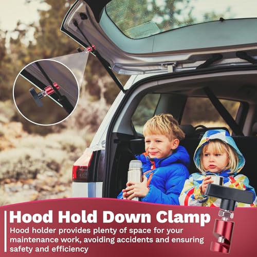 Image of ecocstm 2 PCS Car Hood Prop Struts Clamp, Hood Strut Clamp, Car Hood Holder | Lift Support Retaining Clip, 0.43 Inch Hood Lift Support Clip for Car, Automotive Tools for Tailgate Hatch Car Trunk (Red)