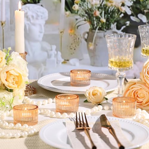 Lanttu Tealight Candle Holder Set of 12, Gold Small Votive Candle Holders for Table Centerpiece, Glass Tea Light Candles Holder for Party & Home, Wedding Decor (2'' Dia x 1.4'' H) by Lanttu - Image 2