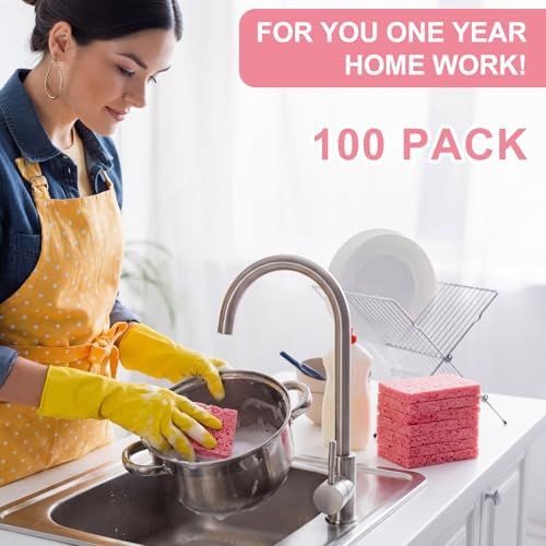 Image of Zhengmy 100 Pieces Sponges Bulk Sponges Kitchen Compressed Sponge Natural Dish Sponge Compressed Wood Pulp Cleaning Without Scratching for Kitchen Bathroom, 3.9 x 2.4 x 0.12 Inch (Pink)