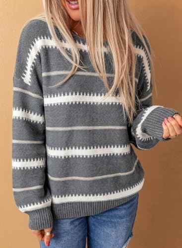 Image of Dokotoo Womens Color Block Sweaters Long Sleeve Pullover Knit Tops