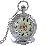 OGLE-Waterproof-Silver-Magnifier-Luminous-Chain-Fob-Self-Winding-Automatic-Skeleton-Half-Hunters-Mechanical-Pocket-Watch-Silver-Luminous
