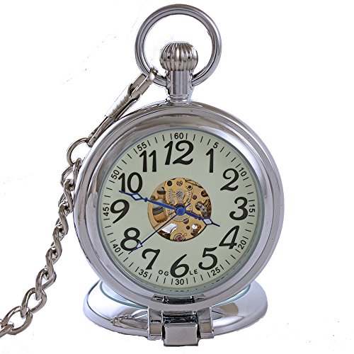 OGLE-Waterproof-Silver-Magnifier-Luminous-Chain-Fob-Self-Winding-Automatic-Skeleton-Half-Hunters-Mechanical-Pocket-Watch-Silver-Luminous