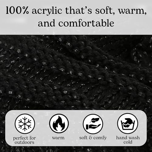 Funky Junque Slouchy Beanie for Women – Warm Winter Hat, Soft Chunky Cable Knit Oversized Slouch Beanies for Cold Weather, Cozy Stylish Fashion Hats - Black Metallic