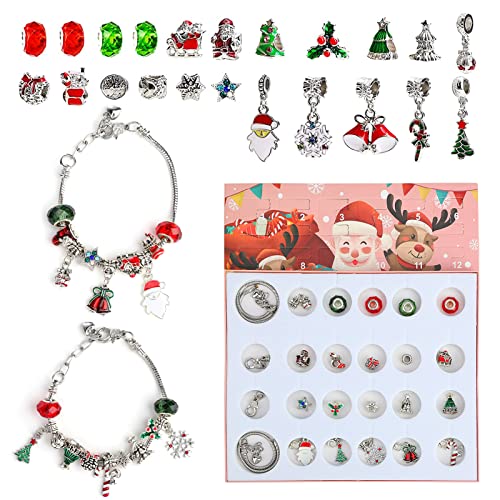 Pulseras de bricolaje navideñas, calendario de Adviento, 24 navidades exquisitas, pulseras colgantes, regalos para niñas Cover
