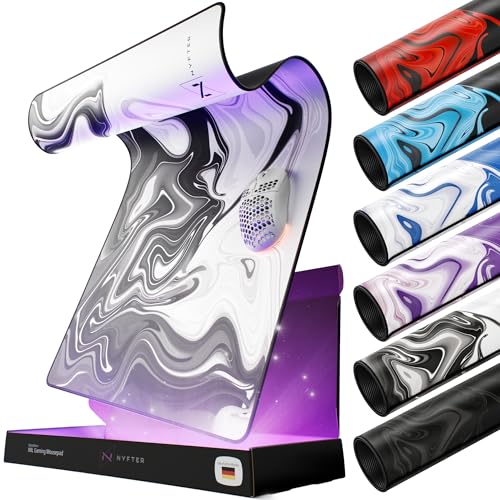AZTCLIGHT Podkładka pod mysz do gier XXL Nyfter Nyfpad, 900 x 500 mm, płynny design, szyte krawędzie, podkładka pod mysz premium (biało-czarna)