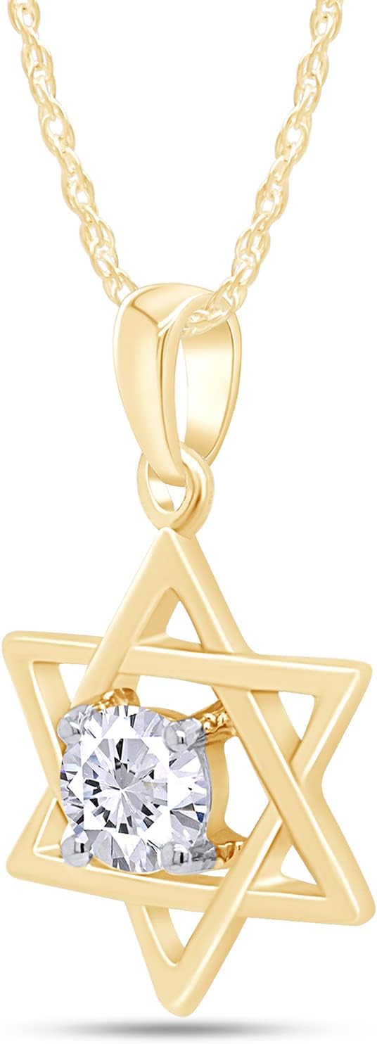 AFFY Star of David Pendant Necklace for Women, Round Cut White Cubic Zirconia in 14K Gold Over Sterling Silver with 18" Rope Chain, Jewish Religious Jewelry Gift - Image 9