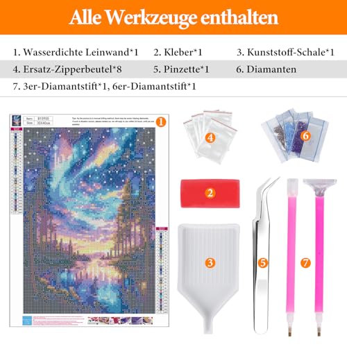 Diamond Painting Erwachsene Sternenhimmel, Landscape 5D Diamond Painting Bilder, Landschaft Diamant malerei Erwachsene, Natur Diamantmalerei-set für Geschenk, zur Entspannung und als Wanddeko 30x40 cm