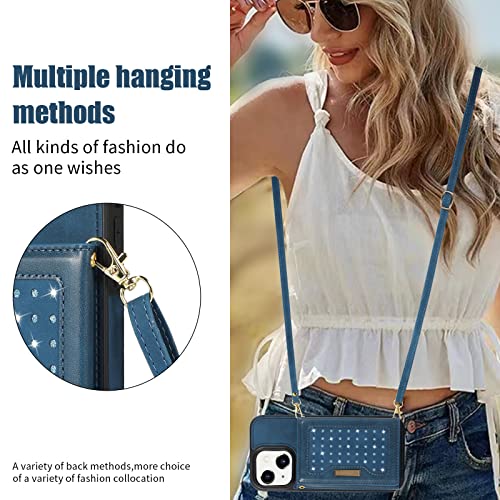 XYX Capa carteira para iPhone 14 de 6,1 polegadas, alça transversal de couro PU com bloqueio de RFID