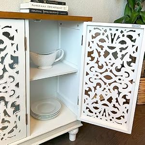 PHI VILLA Accent Cabinet with Doors Farmhouse Credenza Cabinet for Living Room Sideboard Buffet Cabinet with Storage White