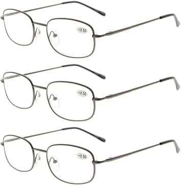Eyekepper Classic Metal Frame Spring Hinged Arms Reading Glasses 3 Pair Valupac Metal Readers Gunmetal