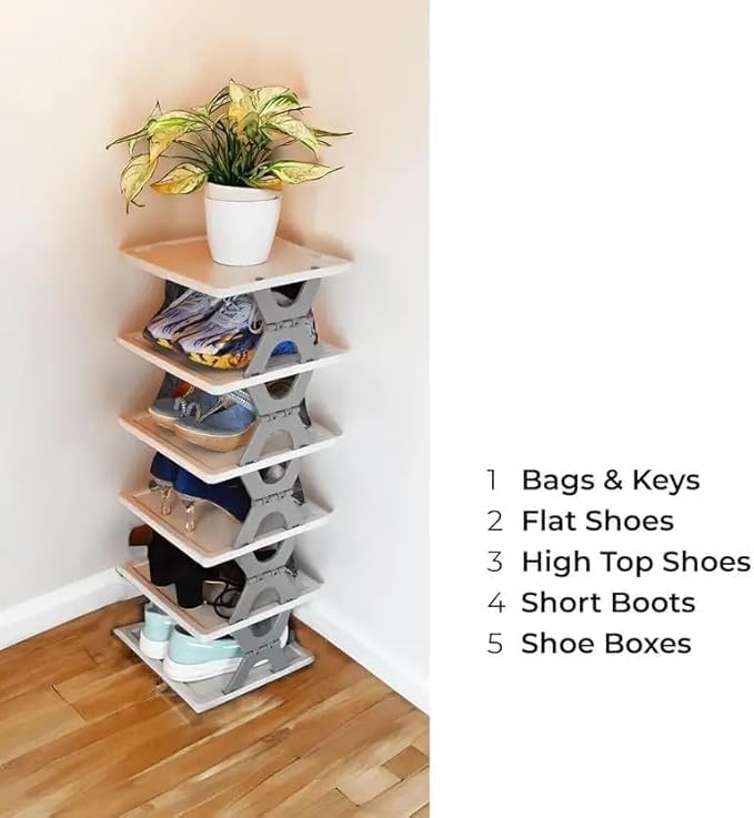 Image of STELITE Plastic Shoe Rack for Home - Stackable & Collapsible Shoe Stand Organizer for Bedroom, Entryway & Corner Use | Multipurpose Footwear Storage Shelf | Easy Assembly (Pista, 4 Layer Shoe Rack)