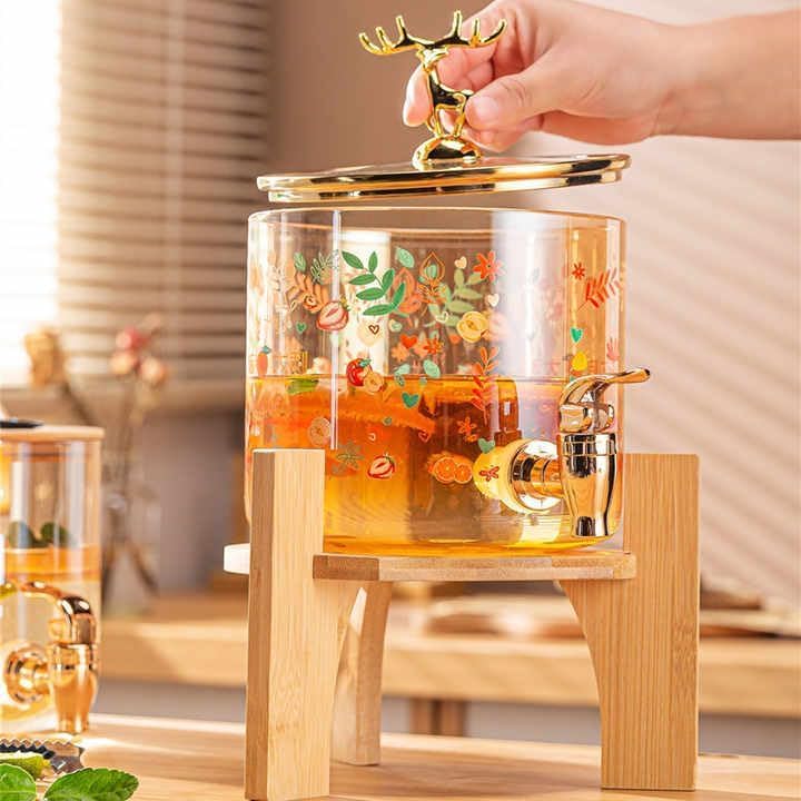 Patrani Fashion® Glass Water Dispenser, Whiskey Decanter Liqueur Drink Dispenser, Glass Mason Jar Beverage with Spigot, Serveware for Parties, Weddings, BBQ, Gold Dispensers (RENDOM Design) 1