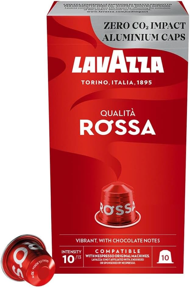 Qualità Rossa Coffee, Arabica and Robusta, Nespresso Original Compatible Aluminum capsules, Pack of 10 capsules