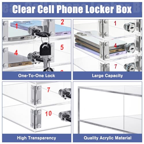 Image of Layhit Clear 12 Slots Cell Phone Locker Box for Classroom Clear Acrylic Cell Phone Storage Cabinet Bin with Door Locks for Classroom School Students Office Factory Employees