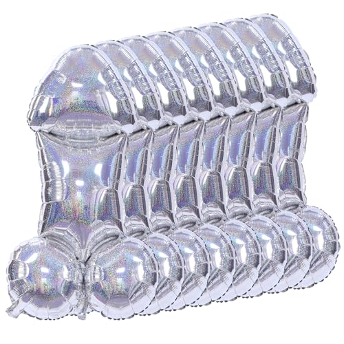 WGXX 8 Pcs 40 Inch Bachelorette Iridescent Balloons Set Giant Unique Bridal Shower Decor, Funny Gag Gift for Bachelorette Party And Engagement (Laser Silver)