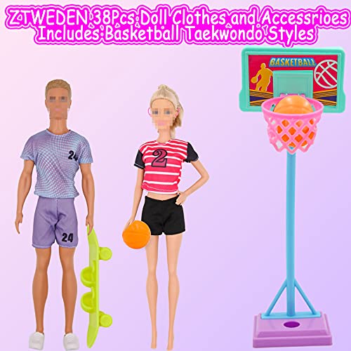 Ztweden 44Pcs Doll Clothes And Accessories For 12 Inch Boy Doll And Girl Doll Sport Series Include 20 Clothes Shirt Jeans Suit Skating Shoes Basketball Stands For 11.5'' Dolls #TOP3