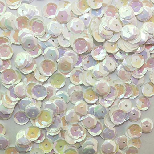 8mm Cup Sequins White Iris Rainbow Shiny Opaque Medium Hole Made in USA