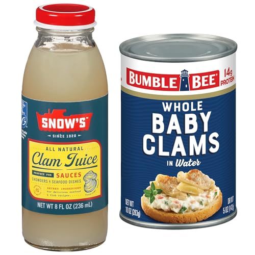 Snow's Whole Clam Bundle - 1 Bottle Juice and 1 Can Whole Clams for Chowders, Soups, and Stews