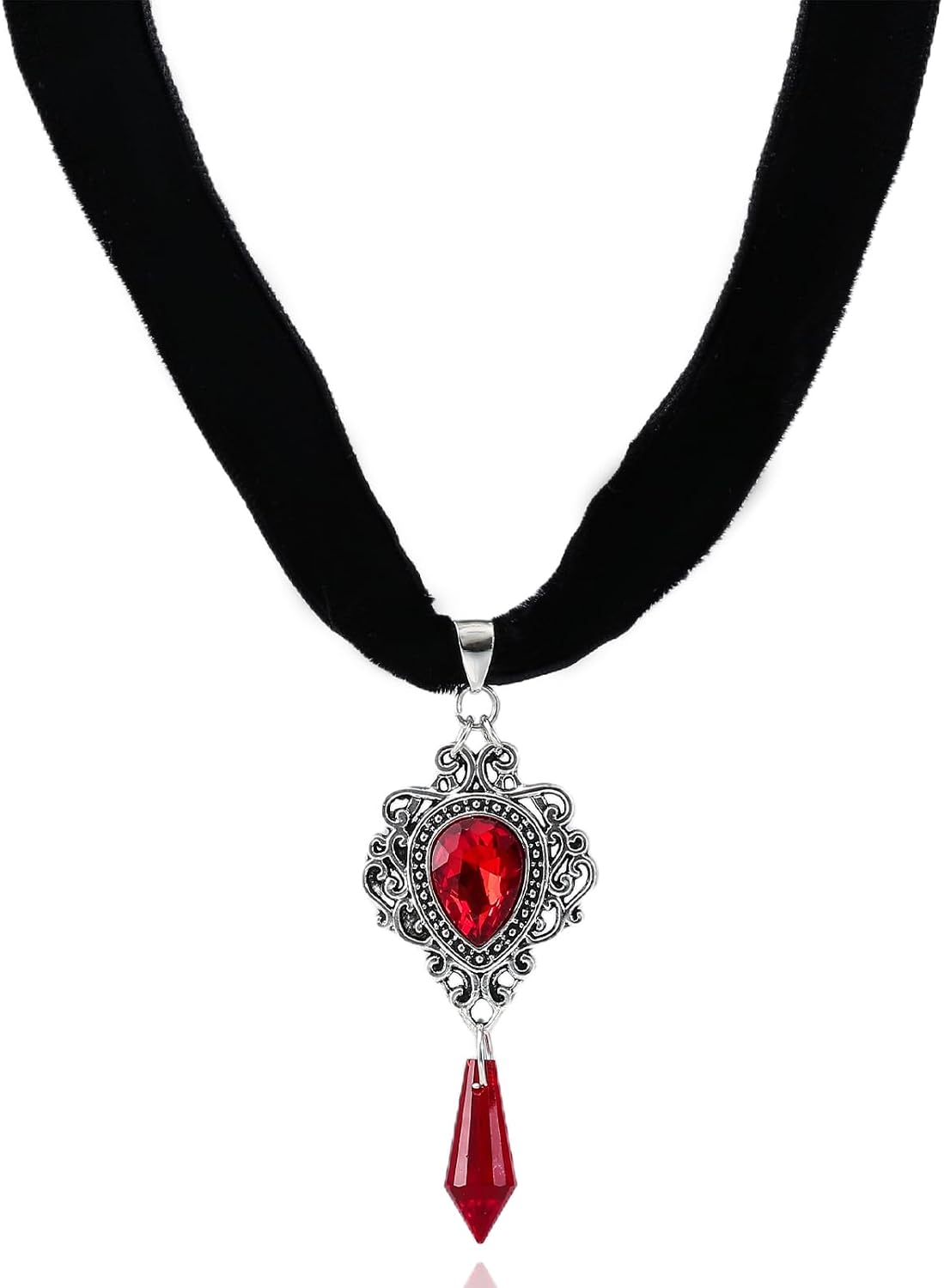 PINK TOWN Gothic Velvet Victorian Choker Necklace,Vintage Stardust Crystal Cameo Necklace Goth Purple/Red/Black Gem Pendant Necklace Punk Satan Demon Halloween Jewelry for Women