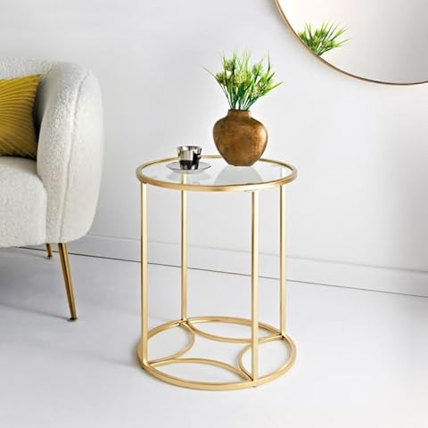 FAHAAM Gold Geometric Glass Side Table Cover