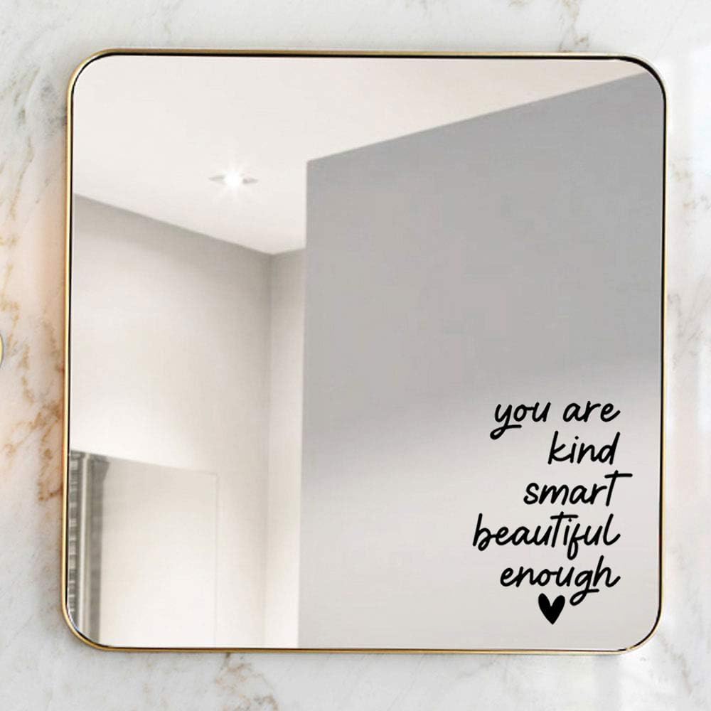 2 Pack 6.3"X5.5" Black Mirror Decal, 3D Vinyl Mirror Decal for Bathroom Decor Accessories or Girl Vanity/Room Decor,Positive Affirmation Mirror Sticker for Kids, Girlfriend,Women Gift (Black)