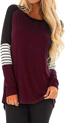 Geilisungren Langarmshirt Damen Locker Sweatshirt Oberteil Frauen Mode Farbblock Streifen Patchwork T-Shirt Tops Casual Rundhals Pullover Bluse fA r Herbst FrA hling