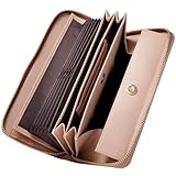 [NEESE] 長財布 コインスルー レシートと小銭を自動で仕分け 本革 ボックス型コインケース 財布 レディース 多機能 ウォレット 金ファスナー 母の日 ギフト 大容量(g.モーブピンク)