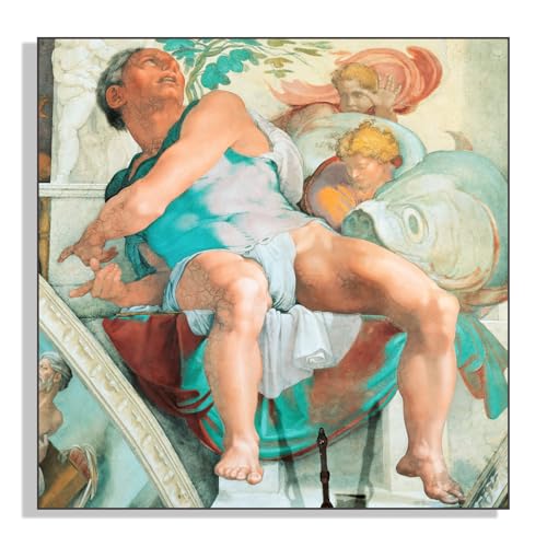 CHJQIERX Michelangelo Canvas Wall Art Jonah Poster Religious Culture Art Bible Sketch Portraiture Vintage Poster Historical Oil Painting Realism Art Modern Home Decor Unframed