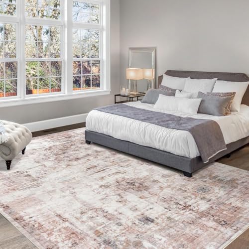 Syalife 8x10 Washable Area Rug, Ultra Soft Non-Slip, Low Pile, Stain Resistant Vintage Area Rug for Living Room, Boho Carpet for Bedroom, Dining Room, Office, Foldable Large Rugs, I009-FG41 Pink