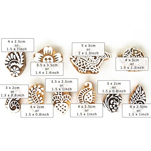 Image of Wooden Stamp Block, Printing Stamp Design Set | Block for Printing Saree Border | Dresses, Craft Card Making, Scrapbook, Clay Pottery | Set of 10
