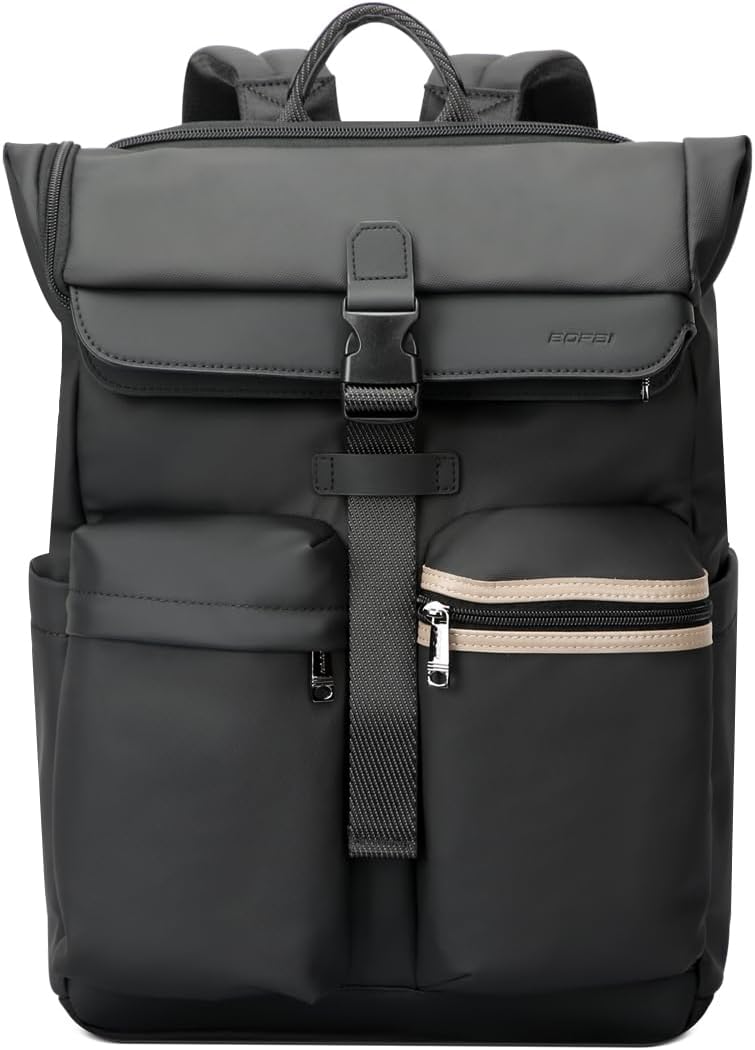 Men's Shock Absorbing Commute Backpack, 55.8% Weight Reduction Expandable 25L-30L Roll Top Laptop Backpack, Water & Scratch Resistant Tech Fabric, Water Bottle for Business & Daily Trip