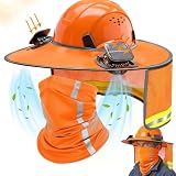 Aolamegs Safe Solar Hard Hat Fan Sun Shade Full Brim Mesh Neck Shield with 2 Cooling Fans Neck Gaiter Safety Face Mask Attachment for Summer Outdoor Construction Labor Accessories Orange