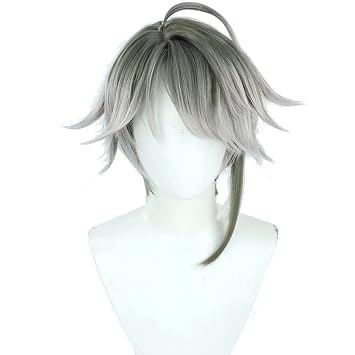 Alhaitham Gray Gradient 30cm Wig Lifelike Daily Synthetic Hair Full Head Cover Daily Halloween Carnival Comic Exhibition Hair Natural Wigs with Bangs